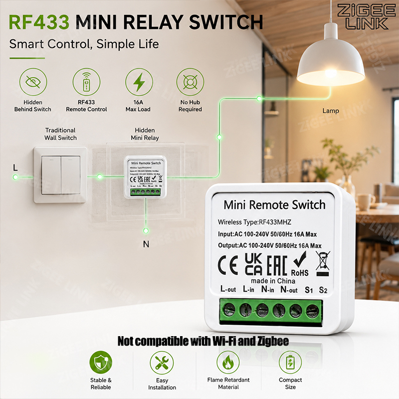Diy Home Automation System - RF433MHz 16A ミニスマートリレーレシーバースイッチ AC100-240V 2 ウェイ制御