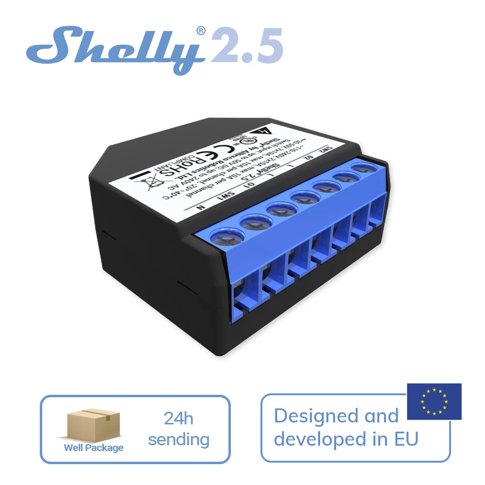 Shelly Relay Module - シェリー 2.5 スマートホームダブルリレー WiFi スイッチローラーシャッターオープンソースワイヤレスガレージドアカーテンデュアルパワーメータリング