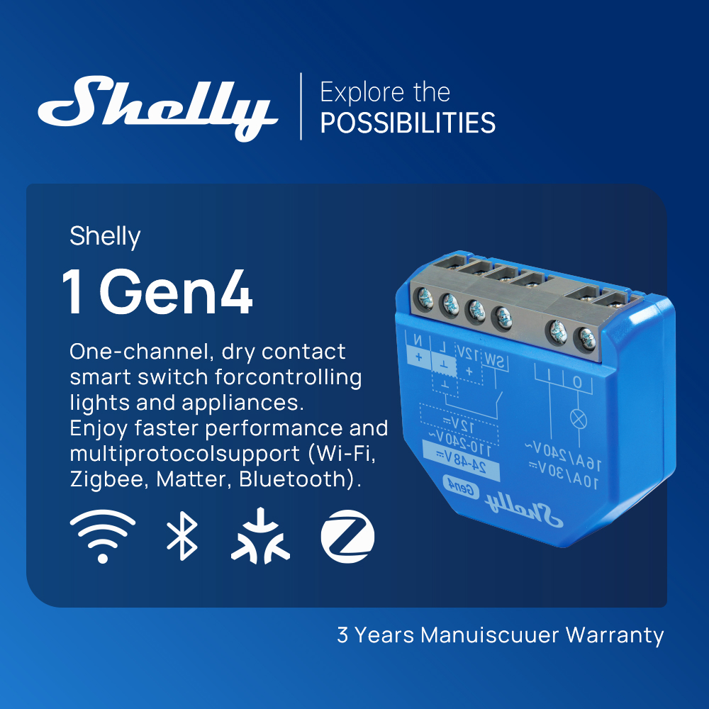 Shelly 1 Gen4 Zigbee ドライコンタクト  - Shelly Relay Module のレビューと価格